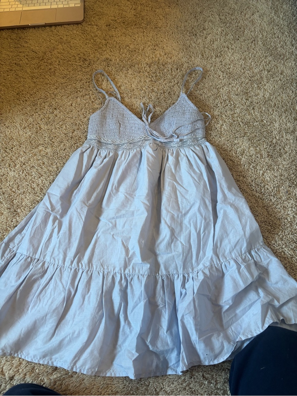Aeropostale Light Blue Smocked Spaghetti Strap Dress